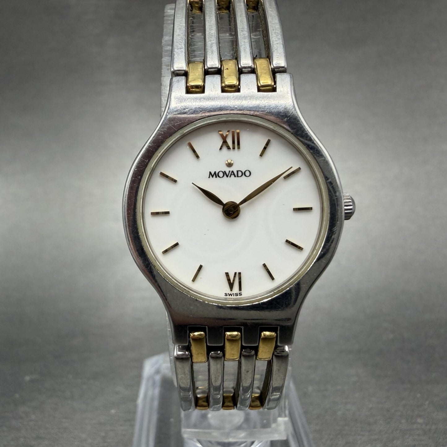 Movado Esperanza Watch Women 23mm White Dial Two Tone Round 84-25-811 New Batt0