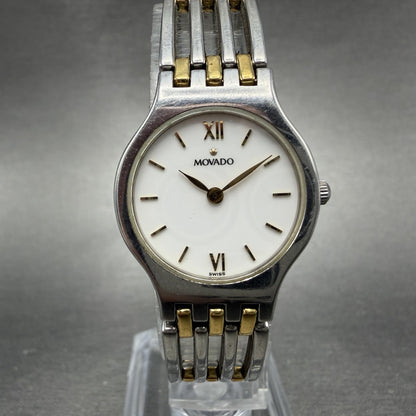 Movado Esperanza Watch Women 23mm White Dial Two Tone Round 84-25-811 New Batt0