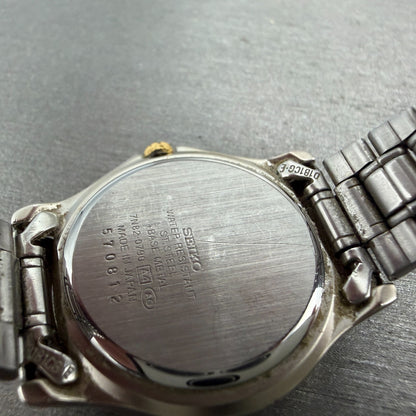 Seiko Watch Women 28mm White Dial Two Tone Date Round 7N82-0790 New Battery VTG10