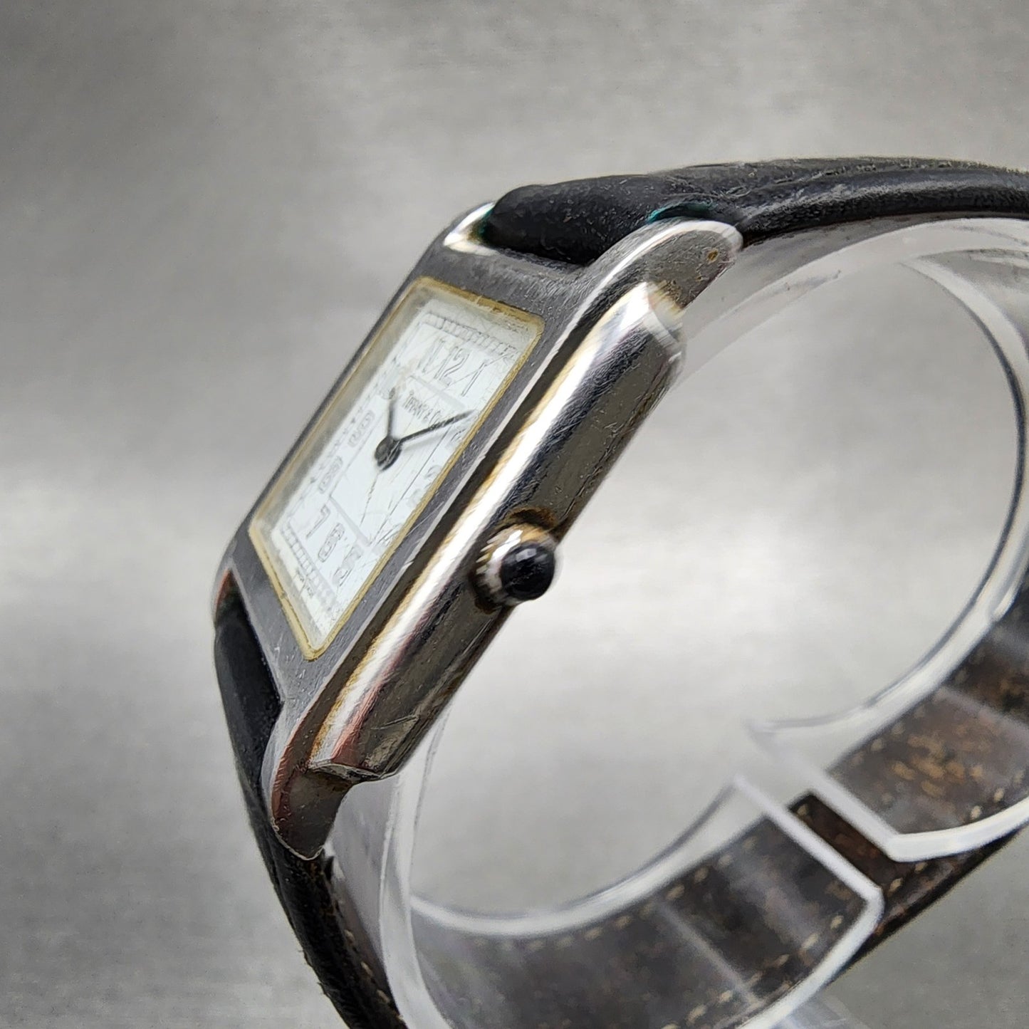 Tiffany & Co Tank Watch Women 23mm White Dial Steel Leather Band New Battery2