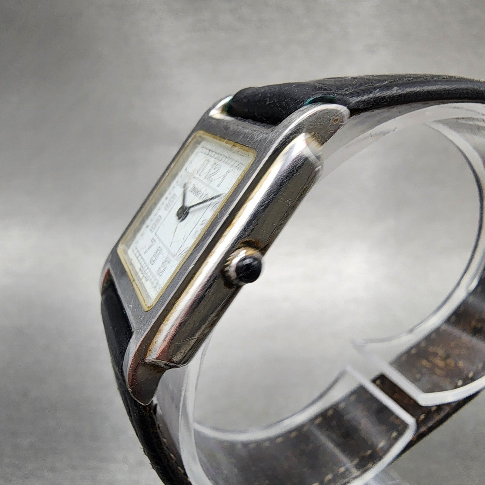 Tiffany & Co Tank Watch Women 23mm White Dial Steel Leather Band New Battery2