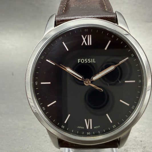 Fossil Minimalist Watch Men 44mm Black Dial Silver Tone Round FS5464 New Battery0