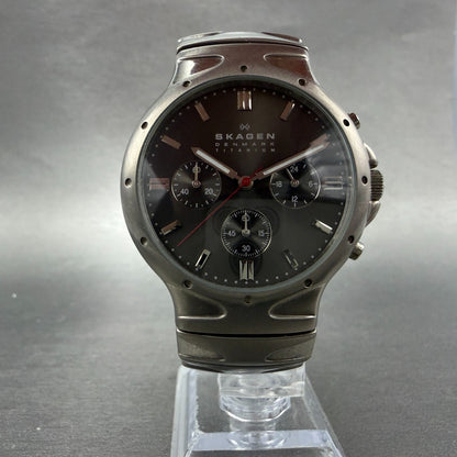Skagen Chronograph Watch Men 39mm Gray Dial Titanium Round 489LTXM New Battery7