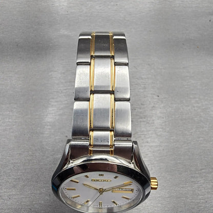 Seiko Watch Men 37mm White Dial Silver Tone Daydate Round 7N43-9070 New Battery4