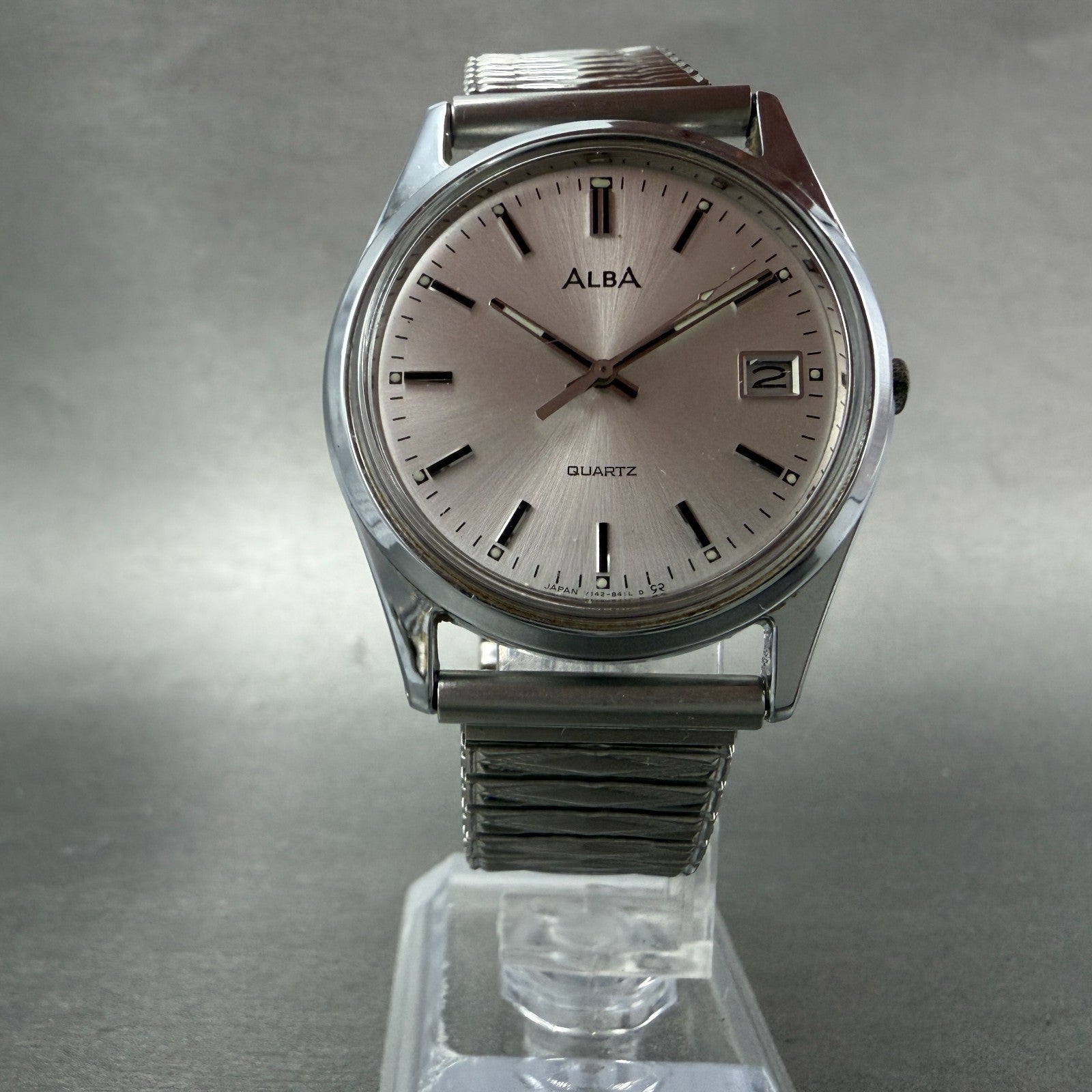 Seiko Alba Watch Men 36mm Silver Dial Silver Tone Date Y142-8160 New Battery VTG5