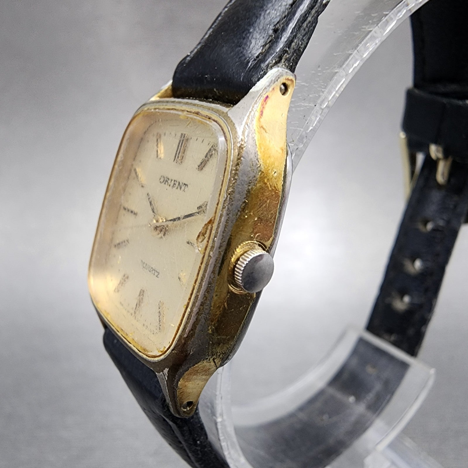 Orient Tank Watch Women 20mm Champagne Dial Gold Tone Rectangle New Batt2