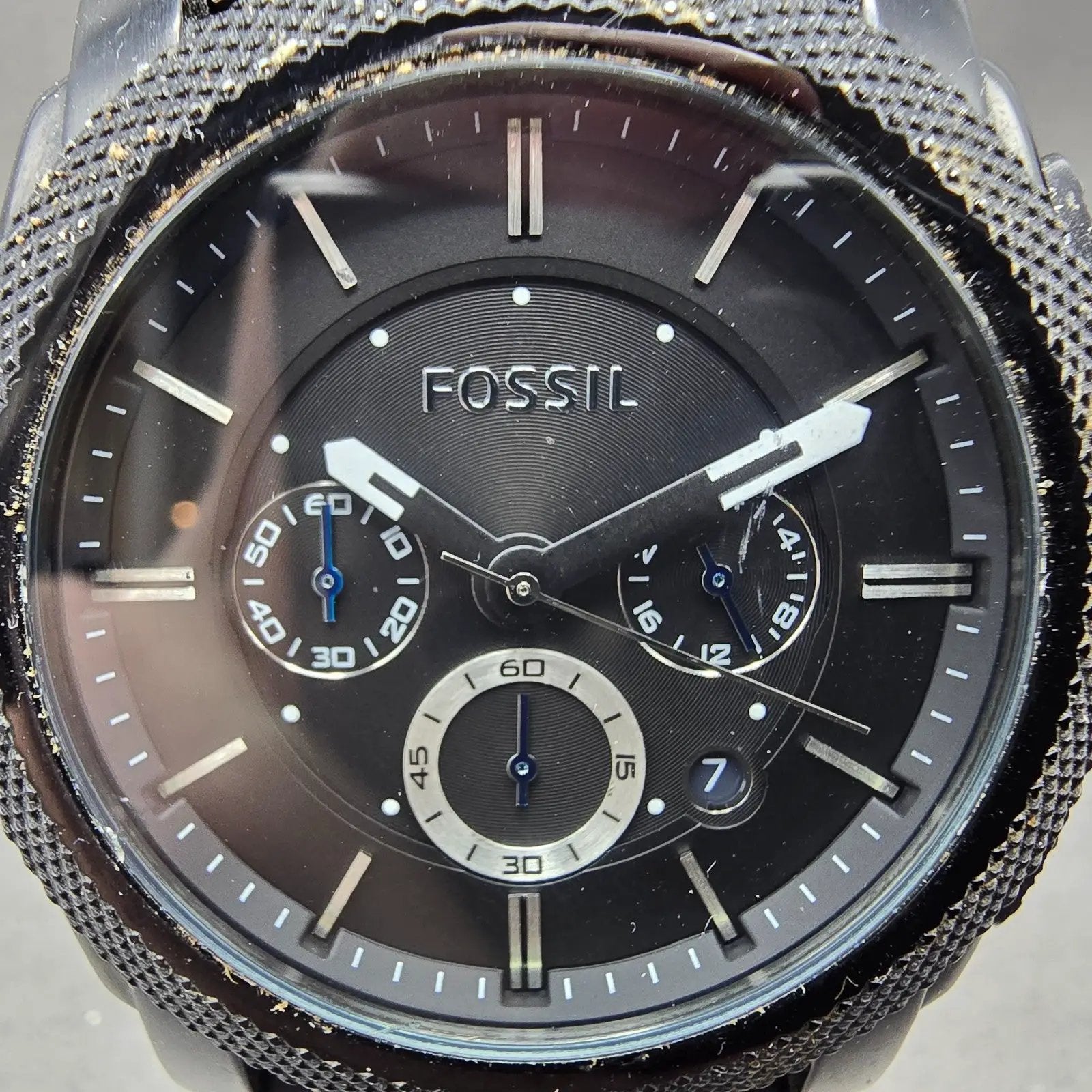 Fossil Chronograph Watch Men 45mm Black Dial Black Tone FS-4487 New Battery1