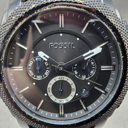Fossil Chronograph Watch Men 45mm Black Dial Black Tone FS-4487 New Battery1