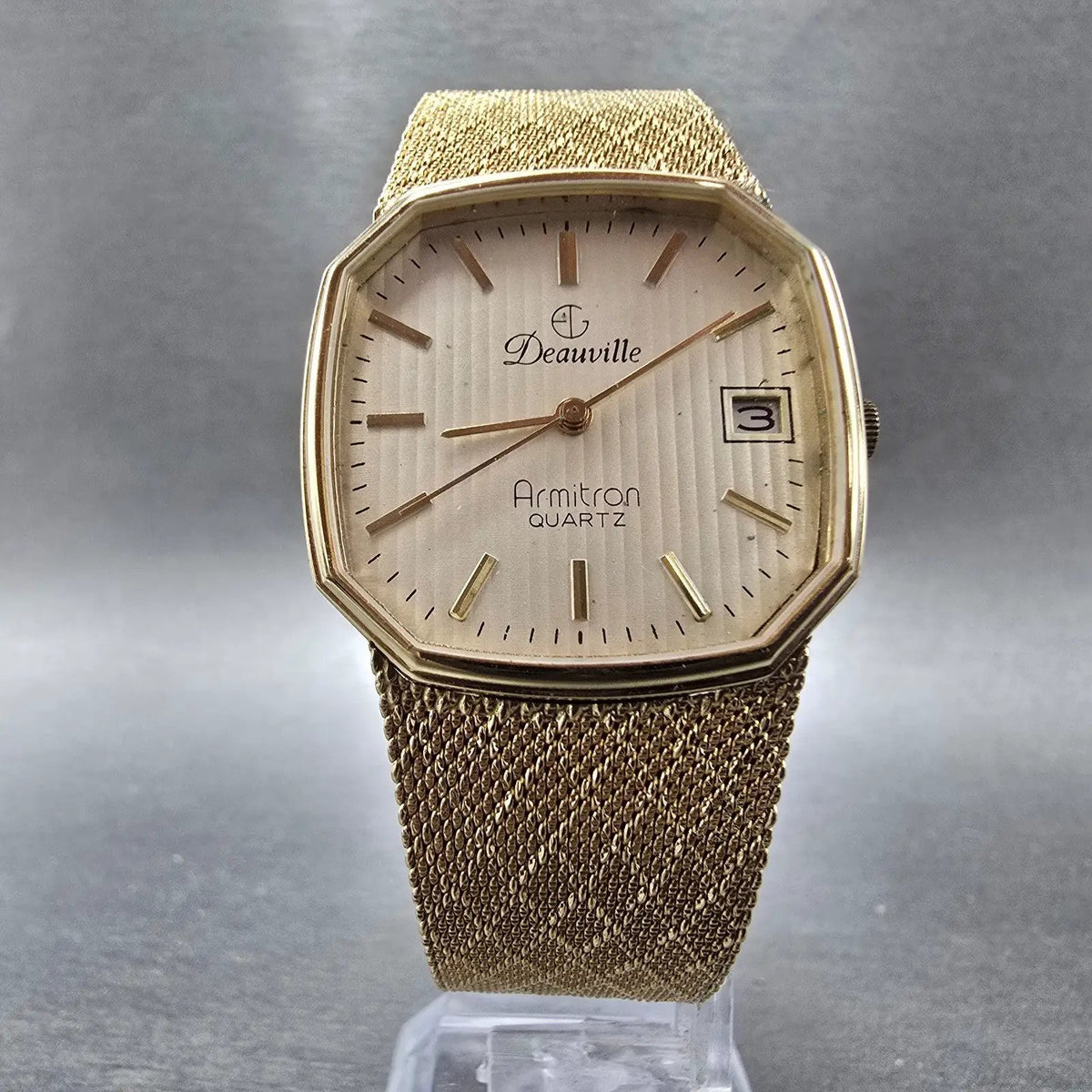 Armitron Deauville Watch Men 31mm Champagne Dial Gold Date PARTS VTG Quartz6