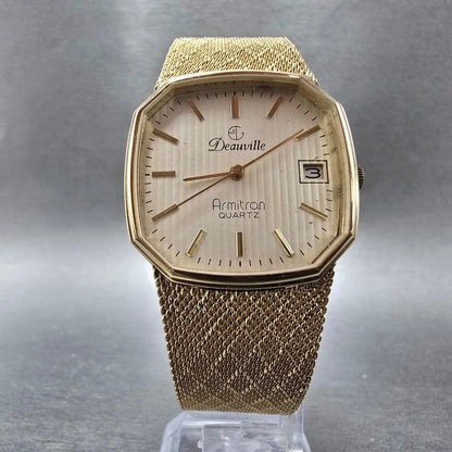 Armitron Deauville Watch Men 31mm Champagne Dial Gold Date PARTS VTG Quartz6