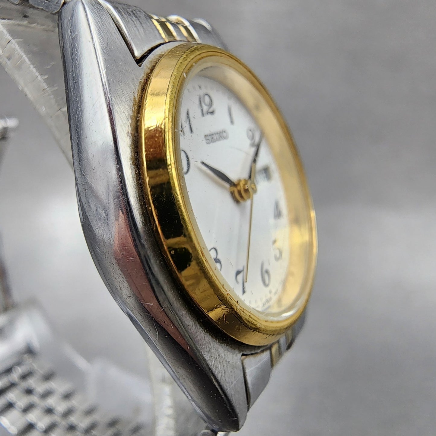 Seiko Watch Women 23mm White Dial Two Tone Daydate 7n830011 New Battery ABC1233