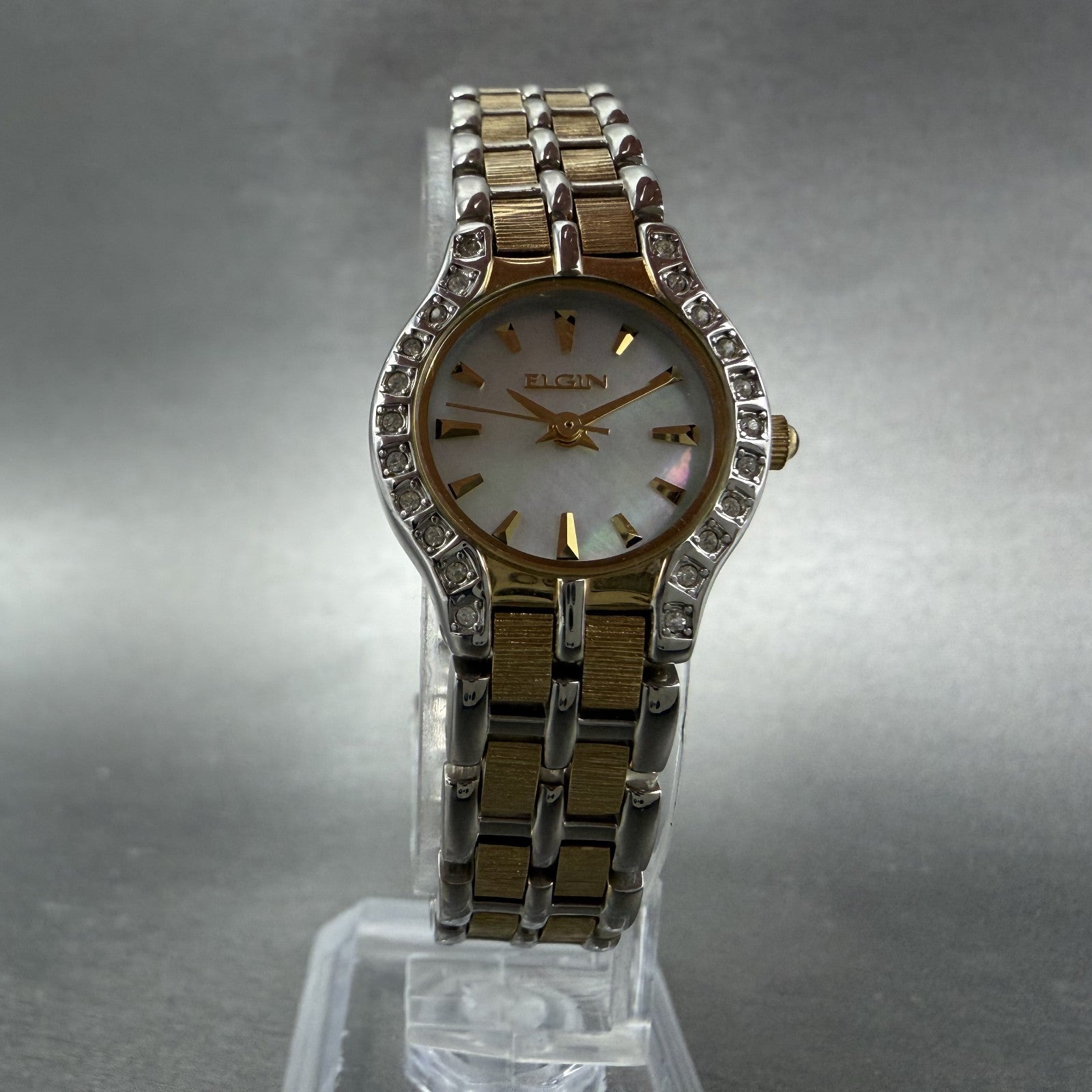 Elgin Watch Women 21mm MOP Dial Two Tone Round Bracelet VC11 New Battery5