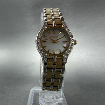 Elgin Watch Women 21mm MOP Dial Two Tone Round Bracelet VC11 New Battery5