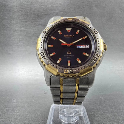 Seiko SQ Sports 150 Dive Watch Men Blue Dial Two Tone Daydate 7N43-6029 PARTS6
