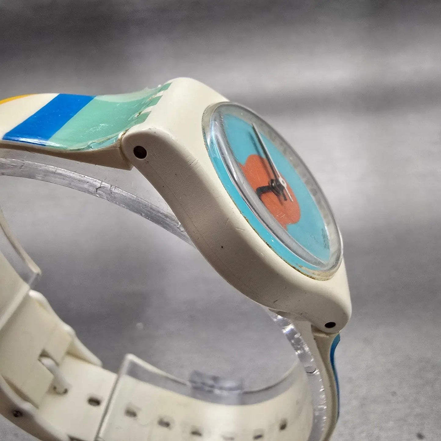 Swatch NAB LIGHT Watch Women Blue Dial White Case Round LW118 New Battery VTG3
