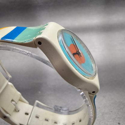 Swatch NAB LIGHT Watch Women Blue Dial White Case Round LW118 New Battery VTG3