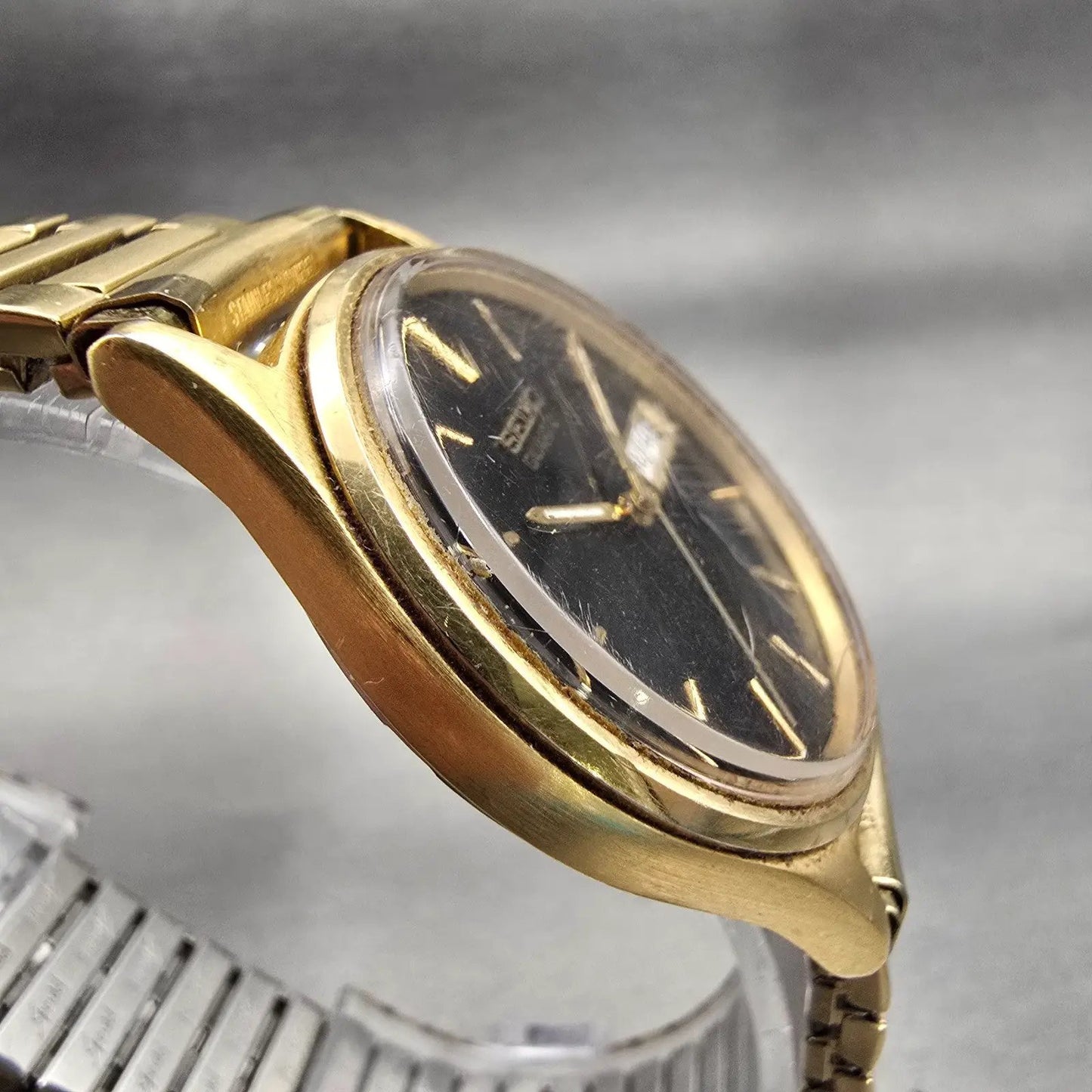 Seiko Watch Men 35mm Black Dial Gold Tone Daydate Round 7N43-8A39 New Battery3