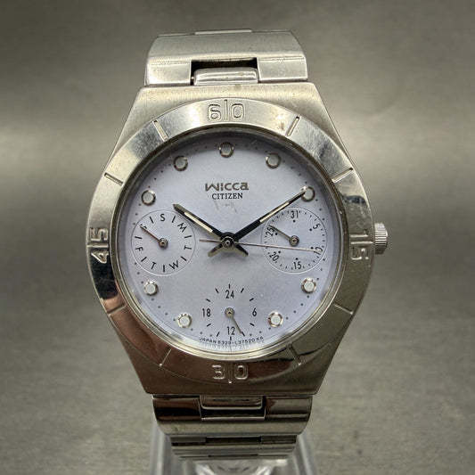 Citizen Wicca Watch Women 31mm Blue Dial Silver Tone Daydate Round New Battery0