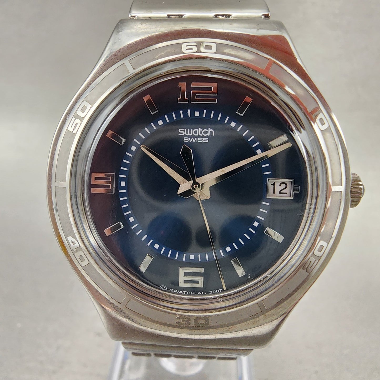 Swatch Irony Trustfully Yours Watch Men 37mm Blue Dial Steel Date Round New Batt1