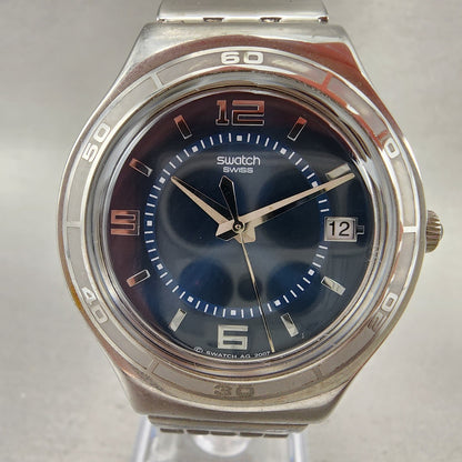 Swatch Irony Trustfully Yours Watch Men 37mm Blue Dial Steel Date Round New Batt1