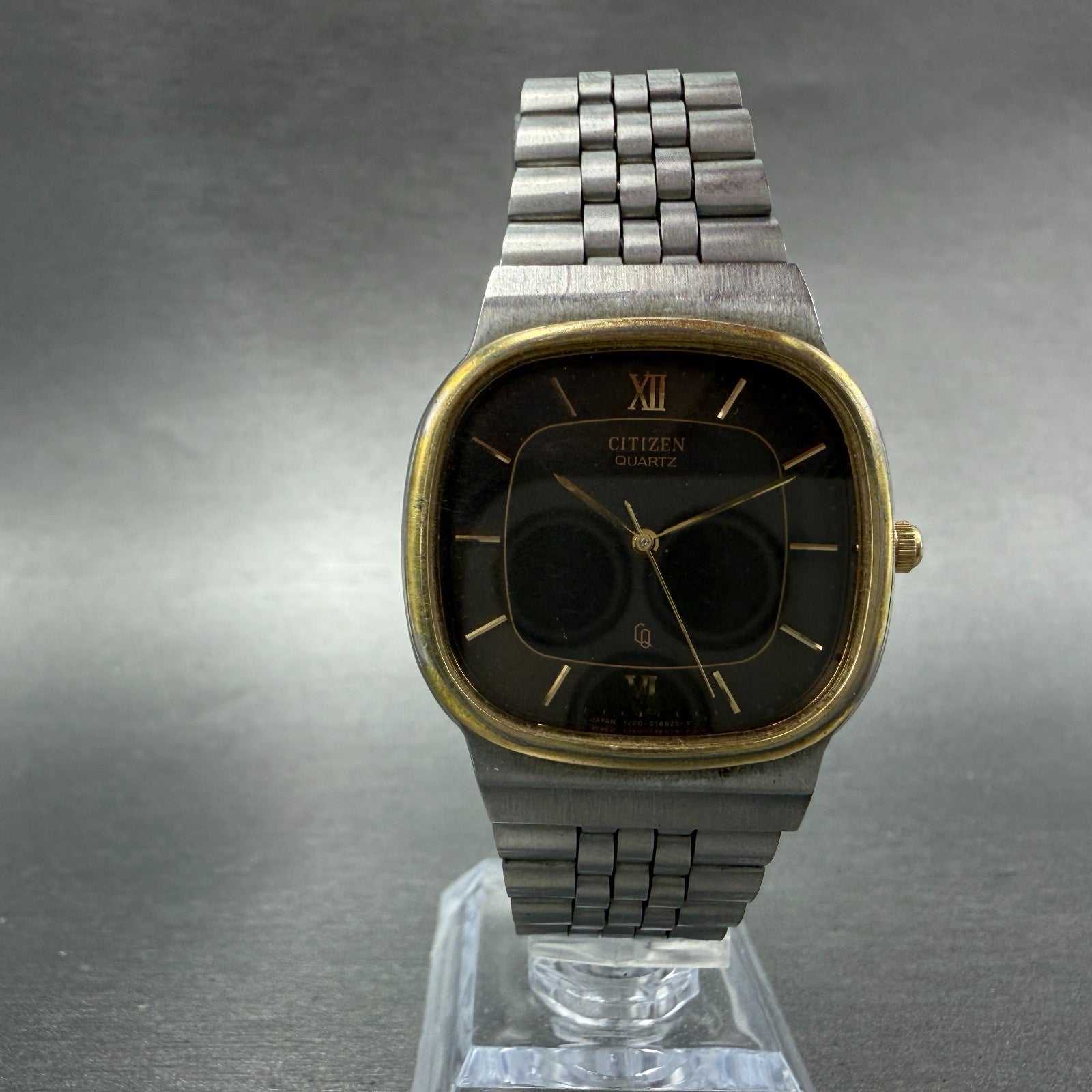 Citizen CQ Watch Men 32mm Brown Dial Two Tone Rectangle 1230-214528 New Battery5