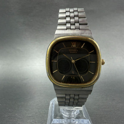 Citizen CQ Watch Men 32mm Brown Dial Two Tone Rectangle 1230-214528 New Battery5