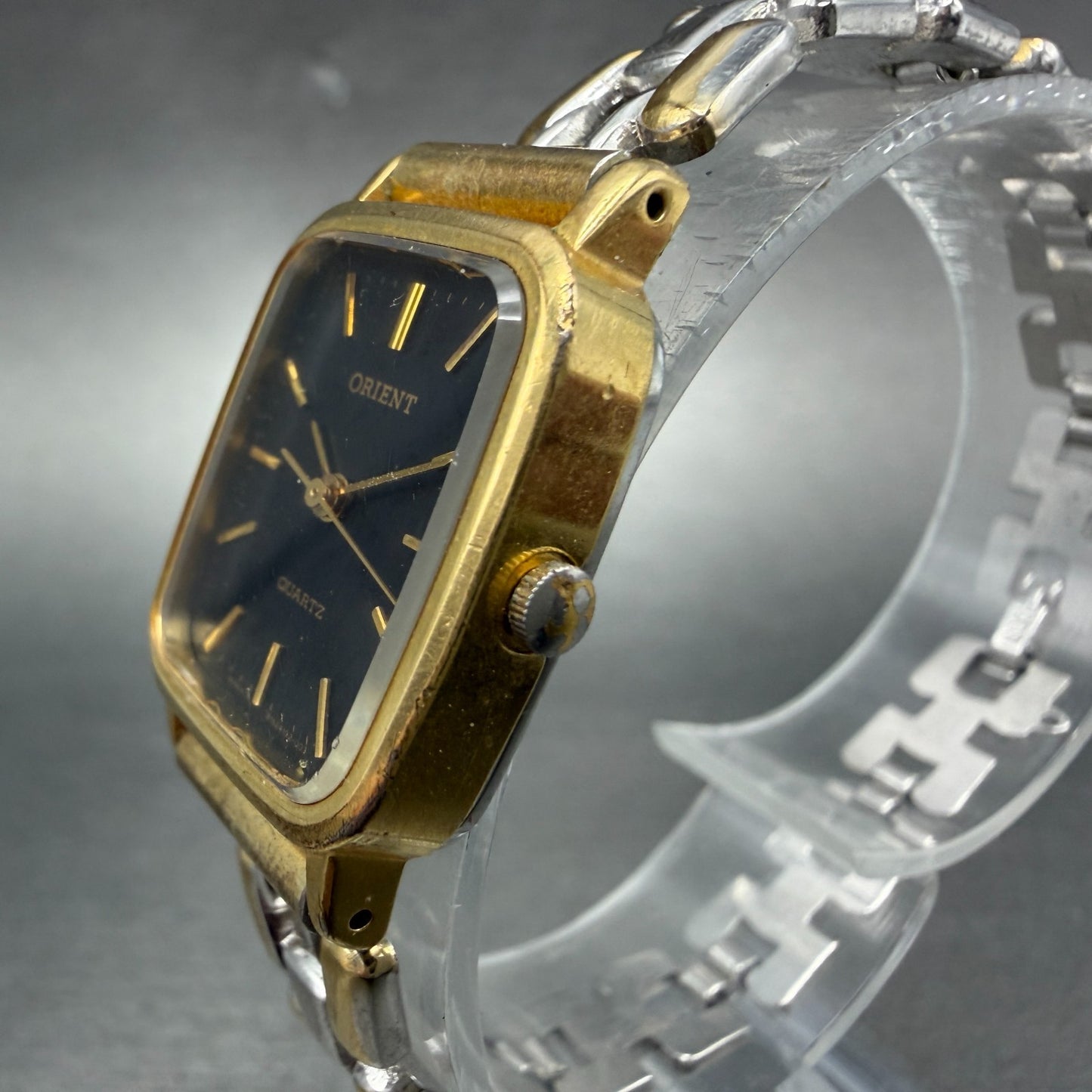 Orient Tank Watch Women 20mm Black Dial Two Tone Vintage B15419-20 New Battery2