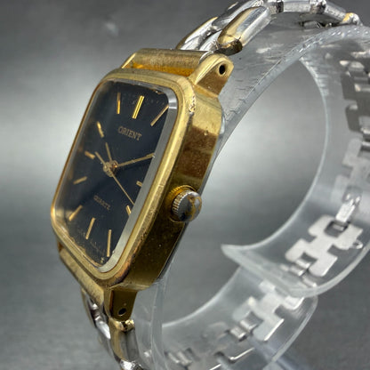 Orient Tank Watch Women 20mm Black Dial Two Tone Vintage B15419-20 New Battery2