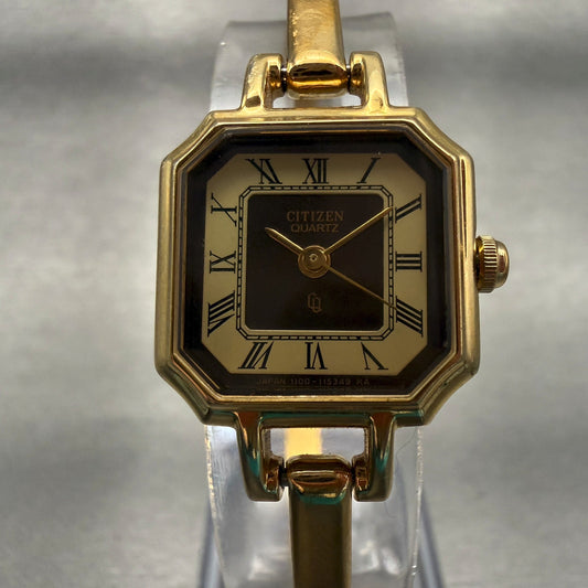 Citizen CQ Watch Women 19mm Brown Dial Gold Tone Rectangle 1100-108078 New Batt0