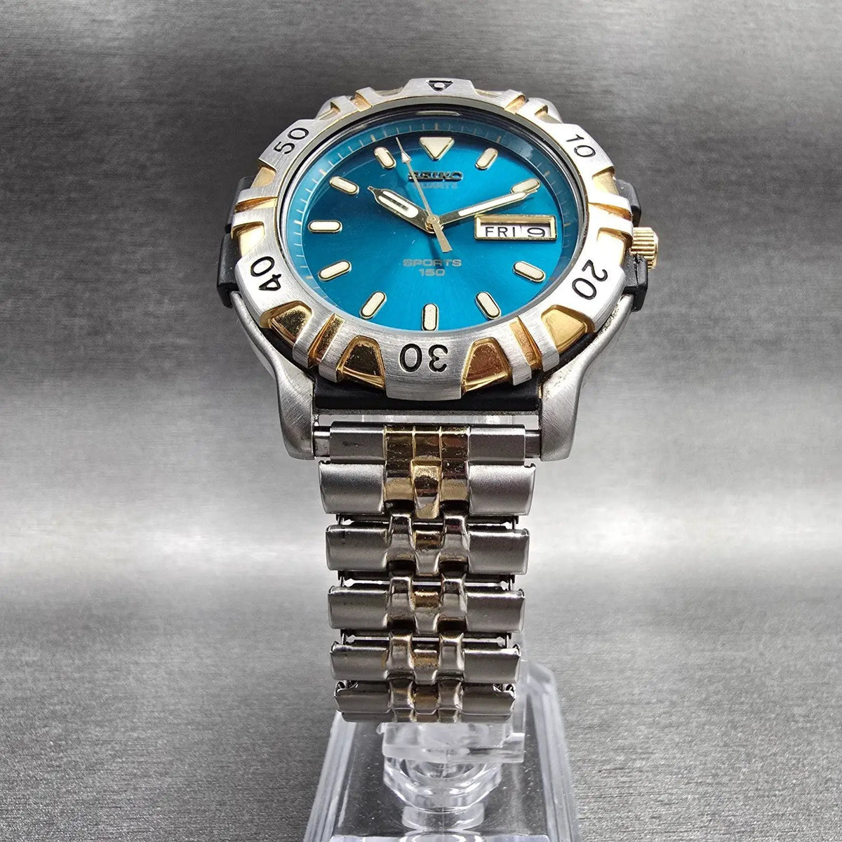 Seiko Sports 150 Diver Watch Men 41mm Blue Dial Two Tone 7N43-8099 New Battery5
