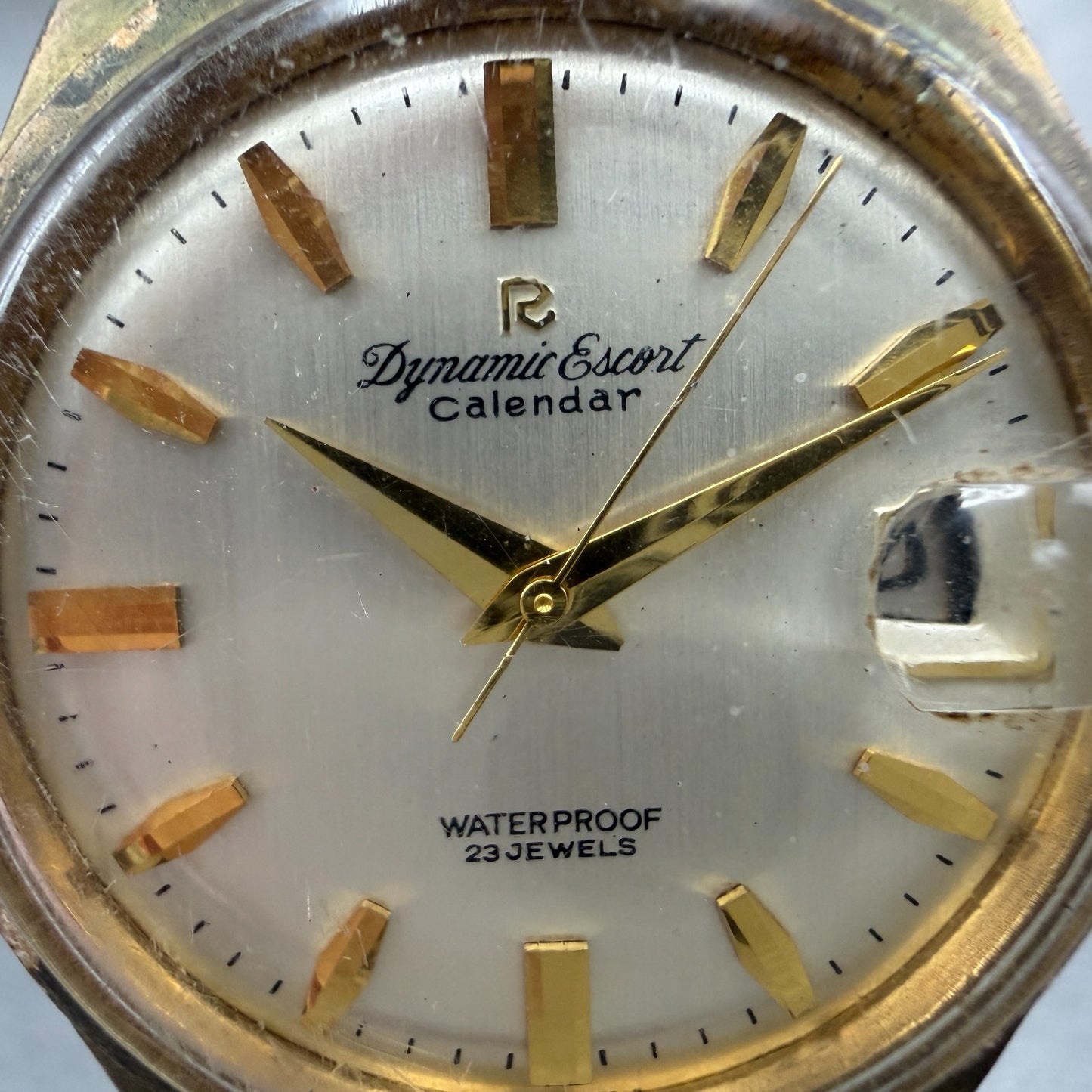 Rioch Dynamic Escort Watch Men 36mm Silver Dial Gold Tone Date Round Manual Runs1