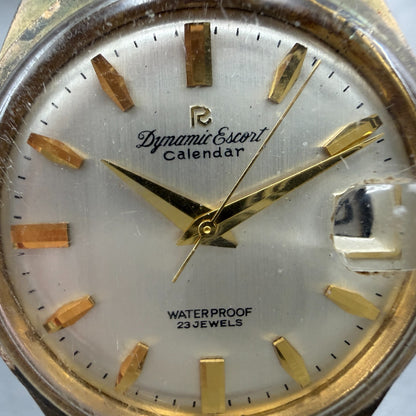 Rioch Dynamic Escort Watch Men 36mm Silver Dial Gold Tone Date Round Manual Runs1