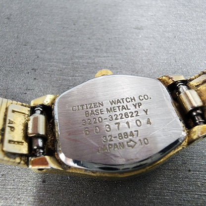 Citizen CQ Watch Women 17mm Silver Dial Gold Tone Rectangle 3220-322622 New Batt