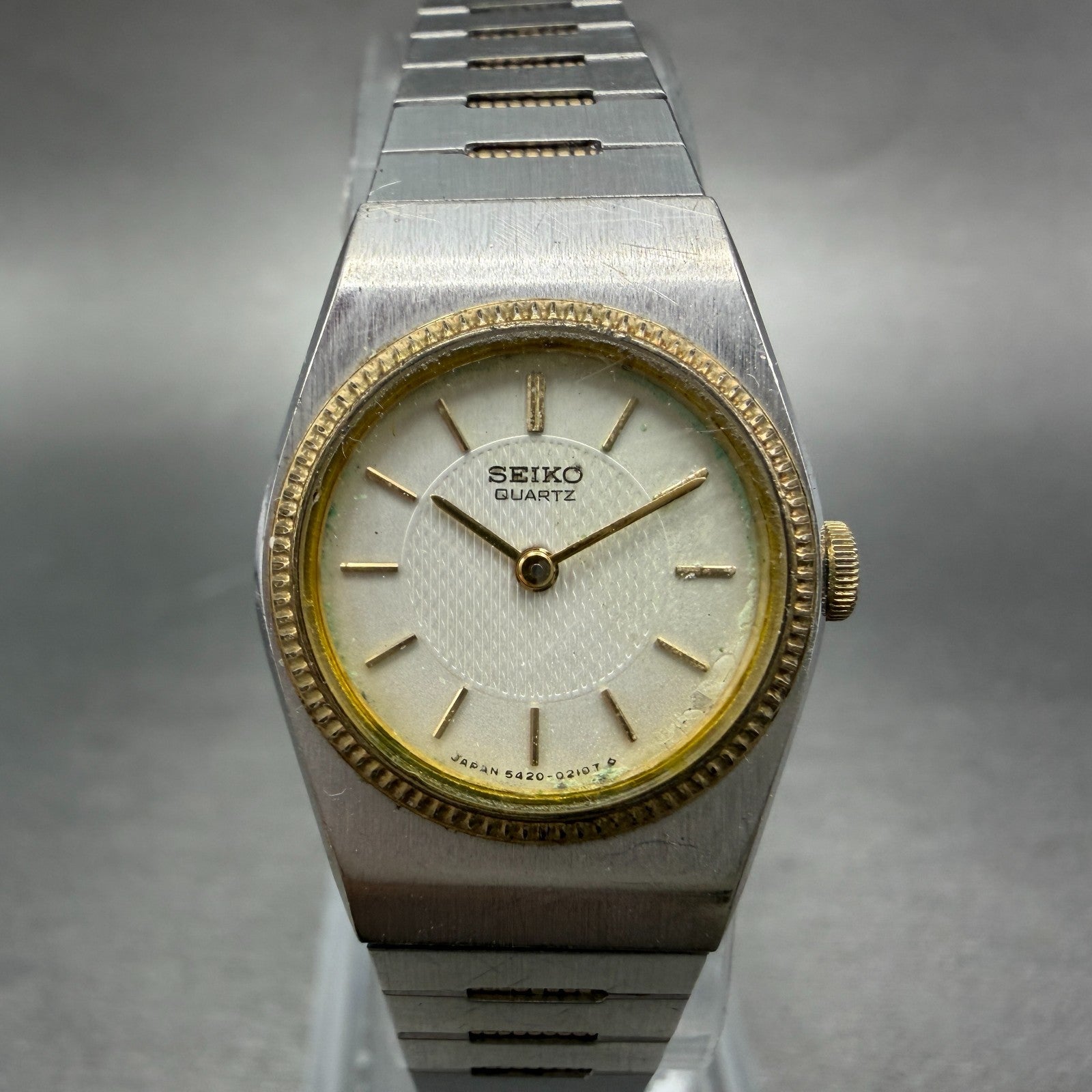 Seiko Watch Women 20mm Silver Dial Two Tone Round 5420-0059 New Battery Vintage0
