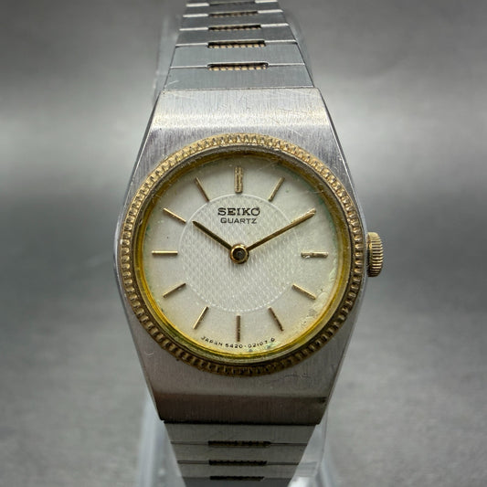 Seiko Watch Women 20mm Silver Dial Two Tone Round 5420-0059 New Battery Vintage0
