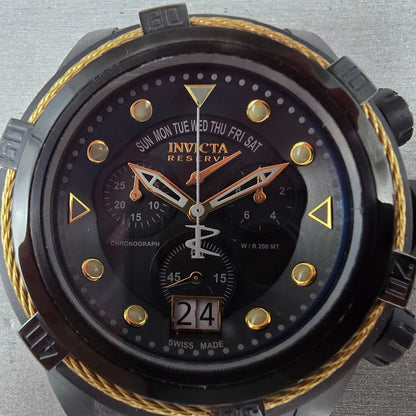 Invicta Reserve Bolt Zeus Chronograph Watch Men 53mm Black Dial Black Gold READ1
