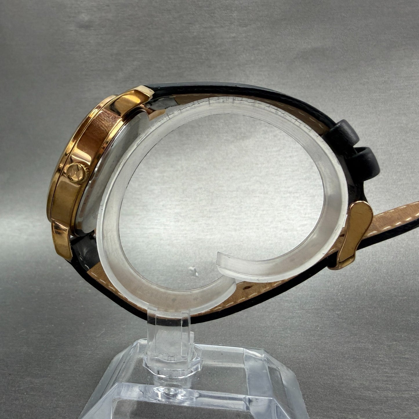 MVMT Boulevard Watch Women 38mm Black Dial Rose Gold Tone Date Leather New BattN6