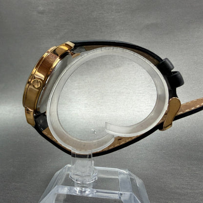 MVMT Boulevard Watch Women 38mm Black Dial Rose Gold Tone Date Leather New BattN6