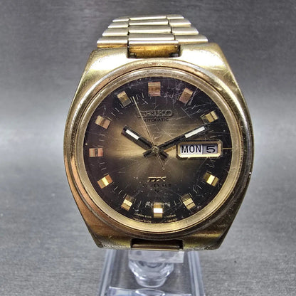 Seiko DX Automatic Watch Men 37mm Brown Dial Gold Tone Daydate 6106-7619 Runs NK0