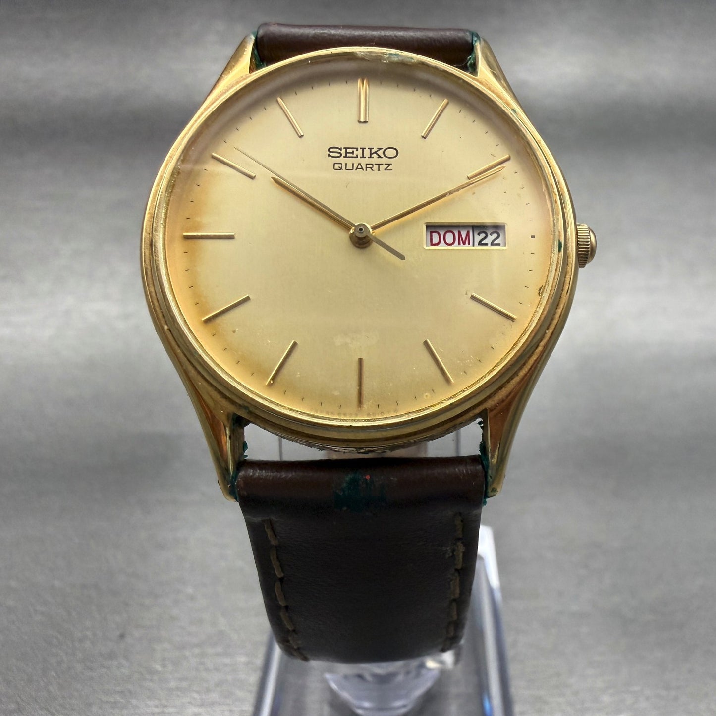 Seiko Watch Men 34mm Gold Dial Gold Tone Daydate Round 6533-8019 New Battery5