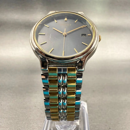 Seiko Watch Men 33mm Gray Dial Two Tone Date Round V732-0269 New Battery VTG5