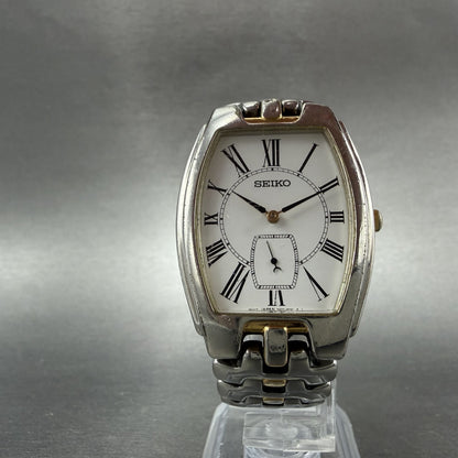 Seiko Tank Watch Men 30mm White Dial Two Tone Vintage 7N07-5020 New Battery5