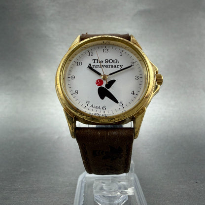 Seiko Alba Watch Men 33mm White Dial Gold Tone Round Y136-6C10 New Battery VTG5