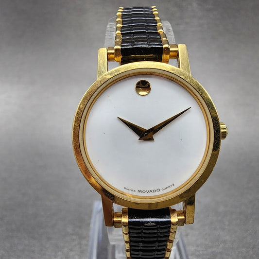 Movado Museum Watch Women 25mm White Dial Gold Tone Round 8725832 New Battery10