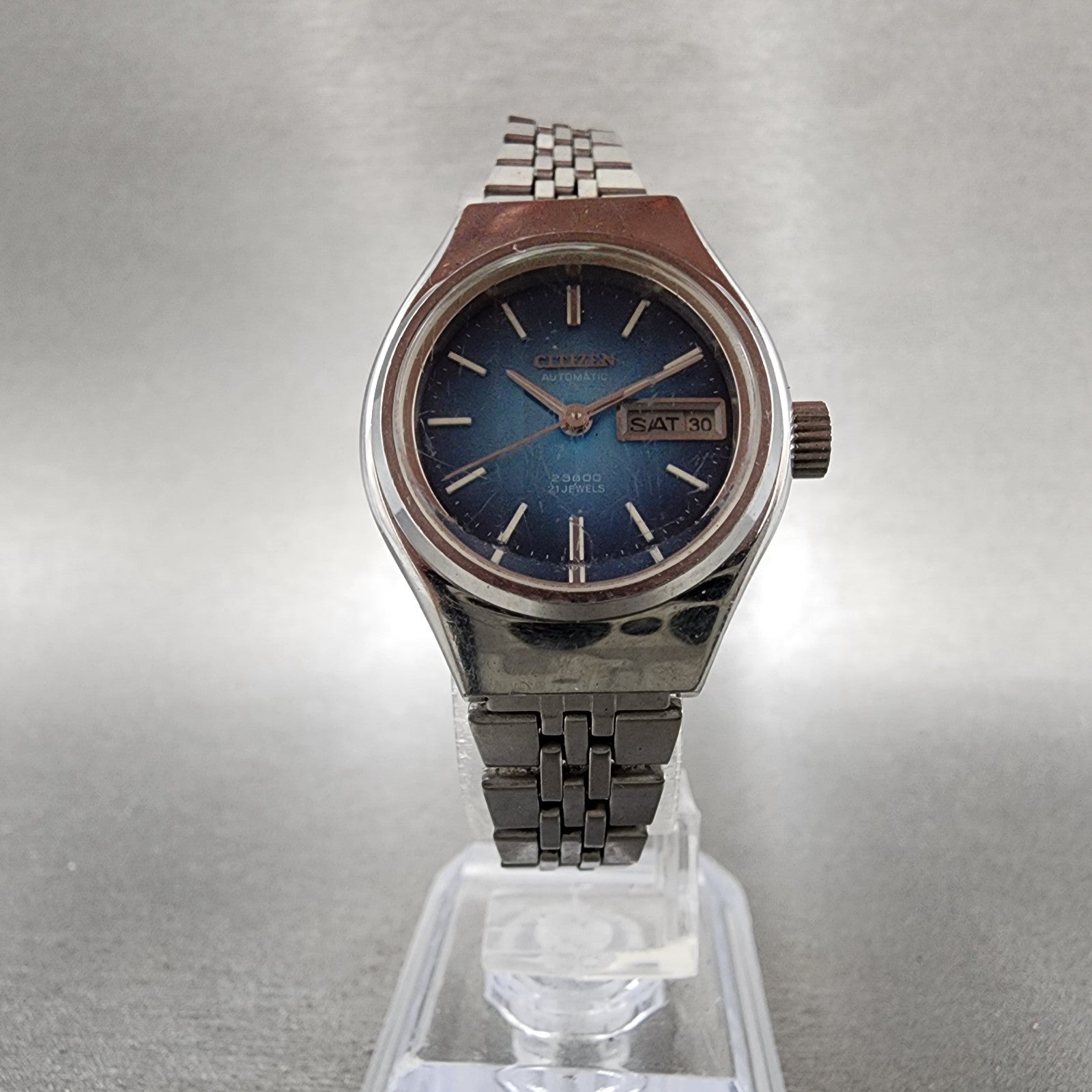 Citizen Automatic Watch Women 26mm Blue Dial Silver Tone Daydate Runs 6600 VTG5