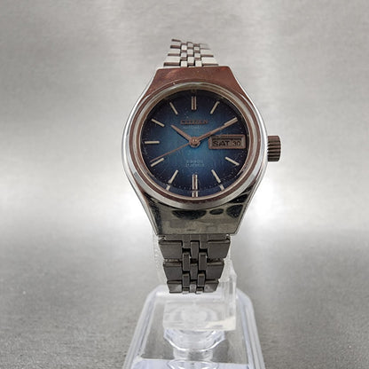 Citizen Automatic Watch Women 26mm Blue Dial Silver Tone Daydate Runs 6600 VTG5