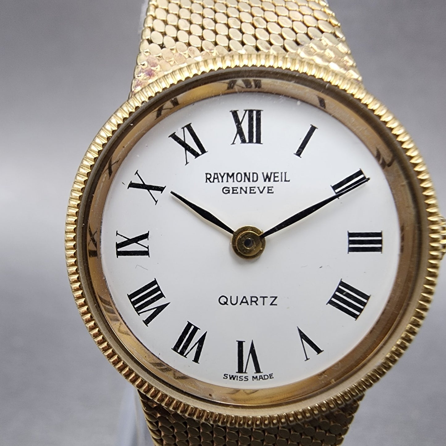 Raymond Weil Watch Women 22mm White Dial Gold Plated Round 9519 New Battery1