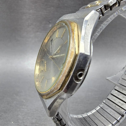 Seiko SQ Watch Men 35mm Silver Dial Two Tone Daydate Round 7123-7160 PARTS VTG3