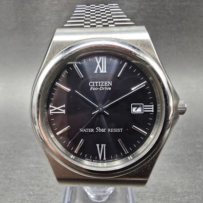 Citizen Eco-Drive Watch Men 38mm Black Dial Silver Tone Date E111-S029511 Runs0