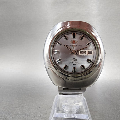 Orient AAA Deluxe Racer Watch Men 38mm Silver Dial Steel Daydate Automatic Runs5